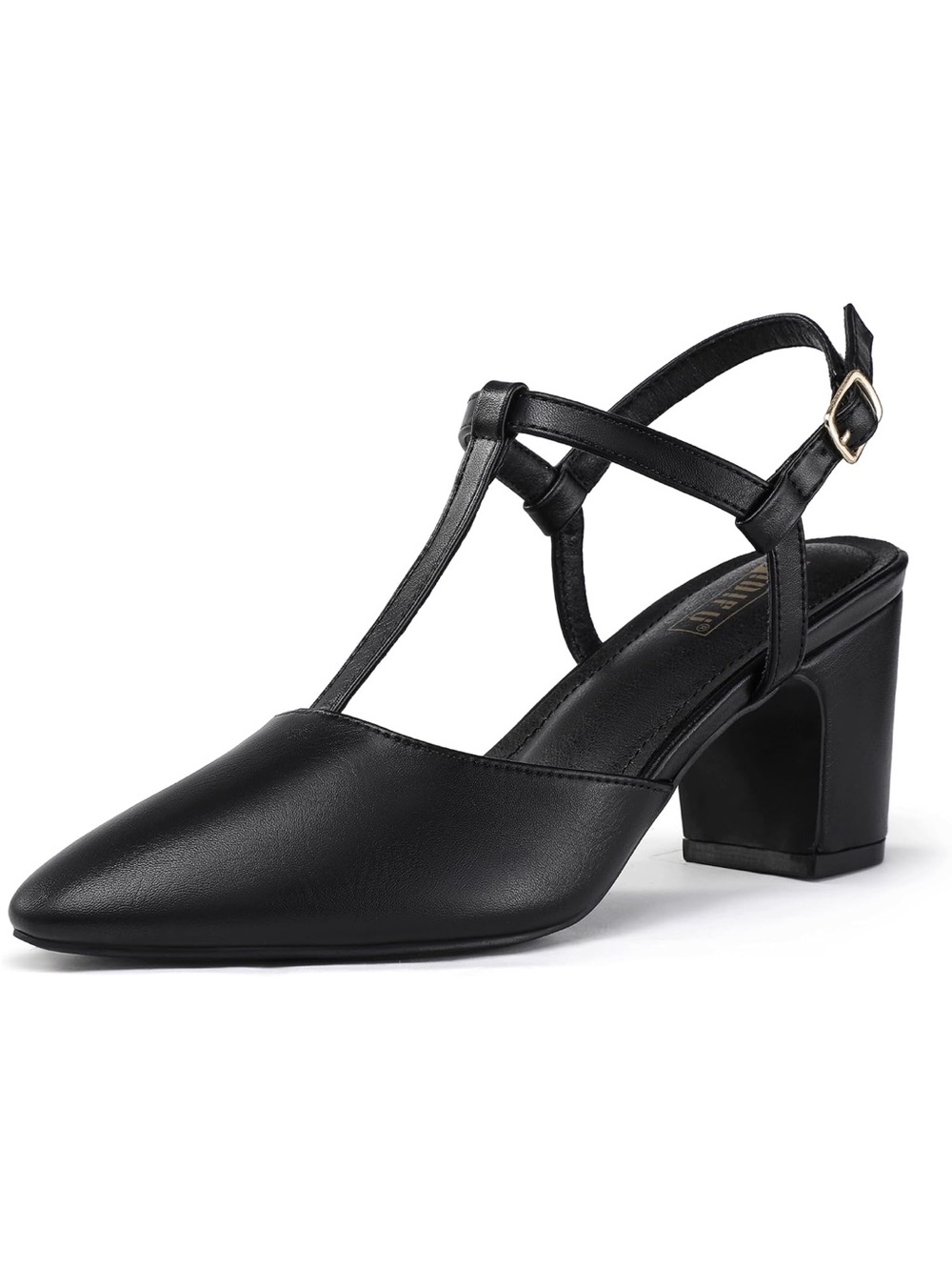 Black Strappy Block Heel Slingback Black Pumps Size 7